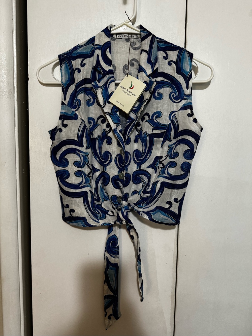 Cropped Italian linen button down shirt from Mario Romano